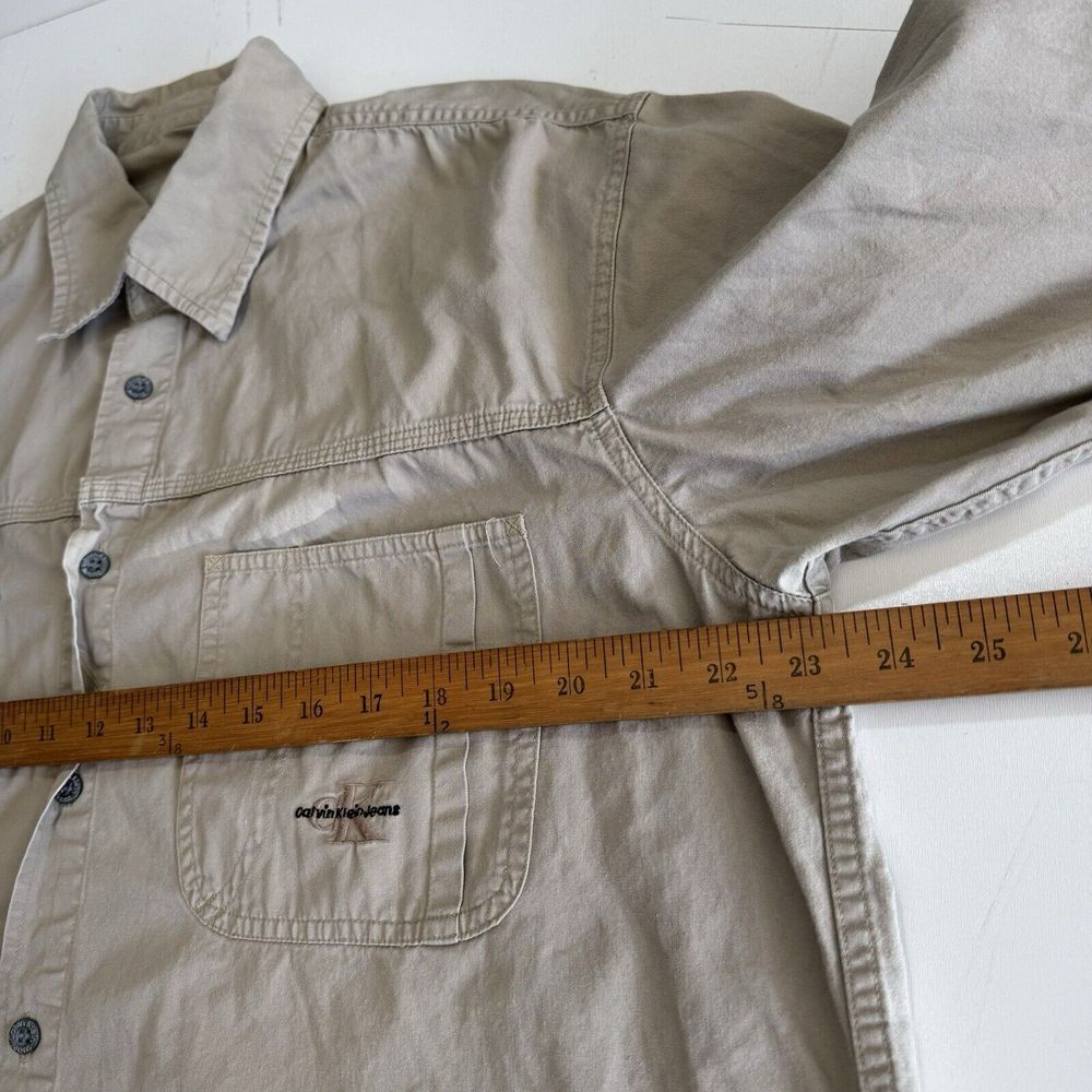 Calvin Klein Jeans Button Up Shirt Long Sleeve Beige - Picture 7 of 11
